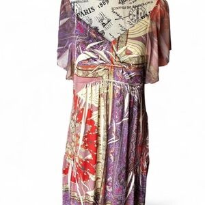 Cato Asymmetrical Dress in Red, Purple, and Cream